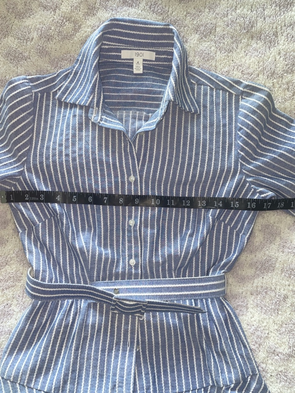 1901 Stripe Belted Shirtdress Sz 4 Petite - Picture 6 of 16